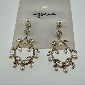 Belk Pearl and Crystal and Drop Chandelier Earrings New Silver & Gold